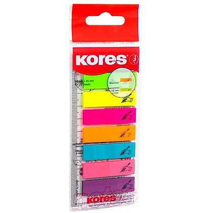 Закладки клейкие "Kores" с подписью, 12x45 мм, 200 шт, ассорти