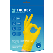 Перчатки латексные хозяйственные "Zaubex", р-р L, желтый