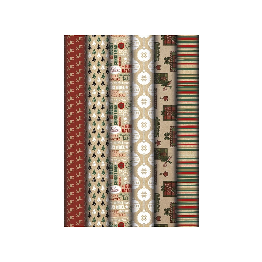 Бумага декоративная в рулоне "Kraft Christmas assortment", 60 г/м2, 2x0.7 м, ассорти