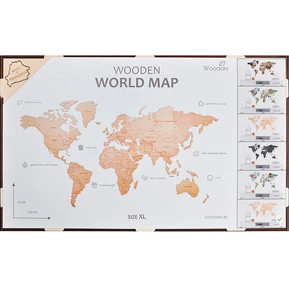 Пазл деревянный "Карта мира" одноуровневый на стену,  XL 3143, 72х130 см