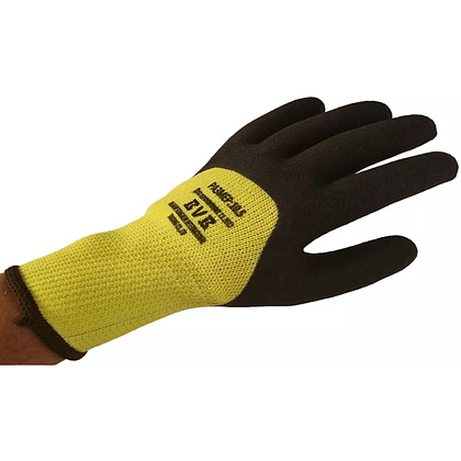 Перчатки полиэстеровые BVB, с латексным покрытием, 10 кл. вязки, р-р 10,5, с внутр. ворс. начесом, салатовый, черный