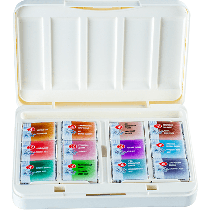 Краски акварельные "Белые ночи грануляция и натуральные земли", 12 цветов, кюветы - 2