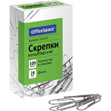 Скрепки "OfficeSpace", 28 мм, металлические, 100 штук, овальные, серебристый
