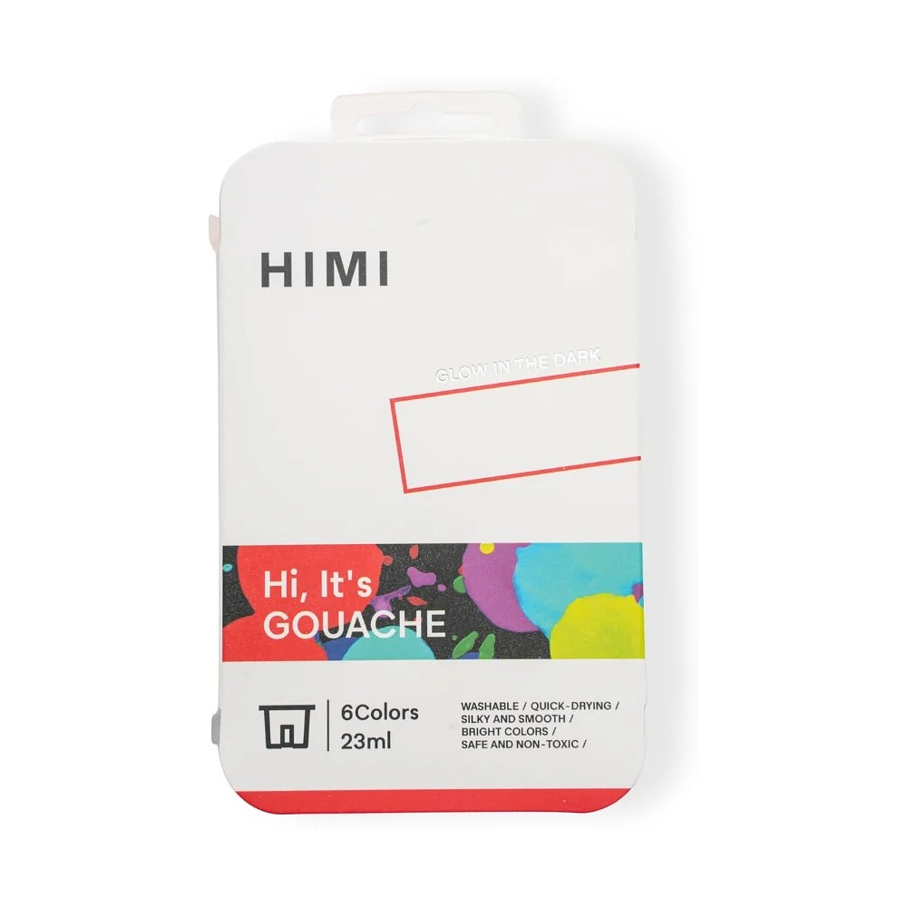 Краски гуашевые "Himi Jelly Cup.Glow in the dark. Bright color", набор 6 цветов, 23 мл., кювета, пластиковый футляр - 8