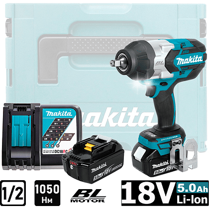 Аккумуляторный гайковерт MAKITA DTW1002RTJ, 18 В, 1050 Нм, 1/2", 5.0Ачx2, MakPac 3