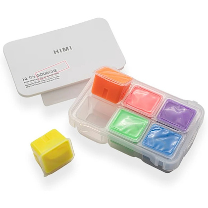 Краски гуашевые "Himi Jelly Cup.Glow in the dark. Bright color", набор 6 цветов, 23 мл., кювета, пластиковый футляр - 3