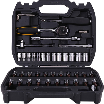 Набор головок торцевых Deli YS EDL1046 1/4", 4-14 мм, 46 шт, кейс, черный, серебристый