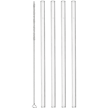 Трубочки стеклянные "Leonardo" + щетка, 21 см, 4 шт/упак, прозрачный