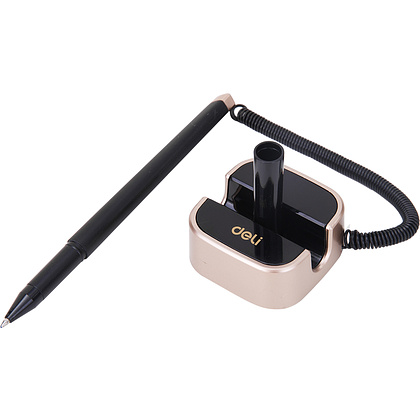 Ручка гелевая на подставке "Deli", черный, золотой, стерж. синий - 2