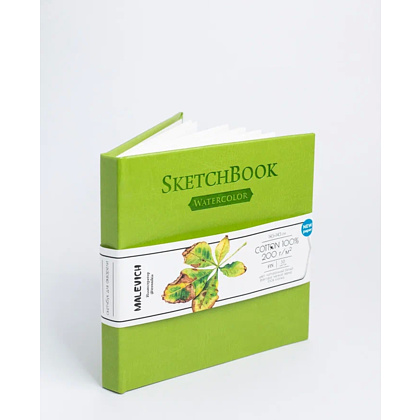 Скетчбук для акварели "Малевичъ", 14.5x14.5 см, 200 г/м2, 30 листов, салатовый - 7