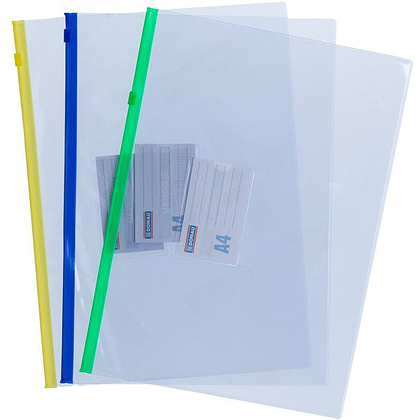 Папка-конверт на молнии "Donau", A4, прозрачный (ассорти)