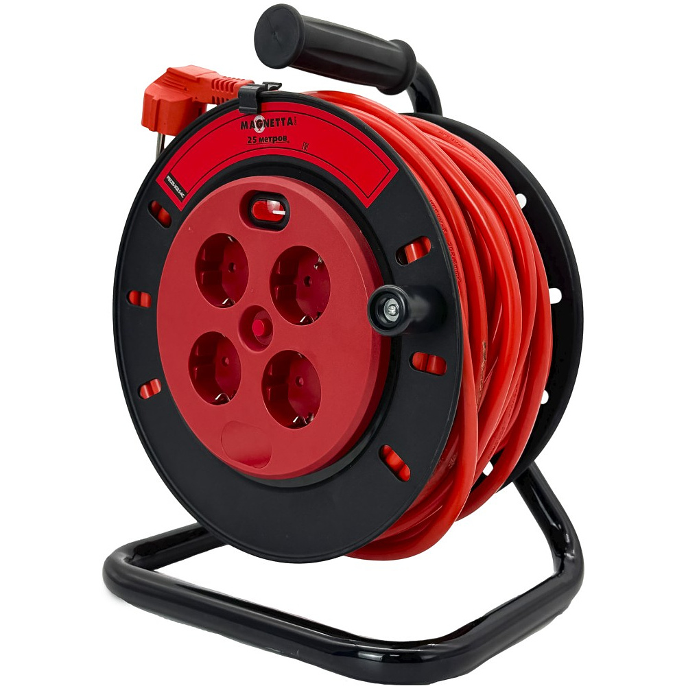 Удлинитель Magnetta PEC25-3G2.5-AC, 25 м, катушка (4 роз., 2,5 мм, 5,5 кВт, защита от перегрузки)