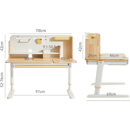 Стол Ergosmart регулируемый Galleon, 1200х700х(520-760) мм, гевея, с книжной полкой - 20