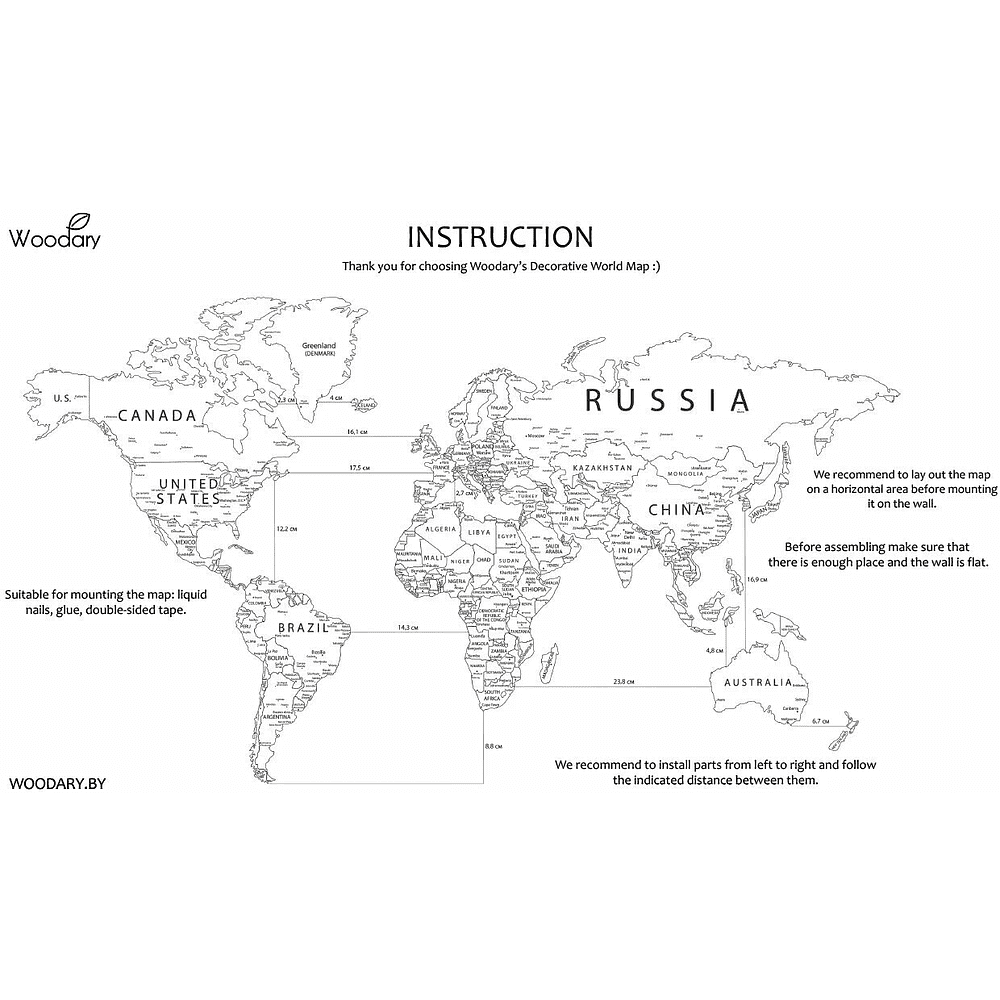 Декор на стену "Карта мира на английском языке" одноуровневый на стену, XXL 3195, натуральный, 100x181 см - 2
