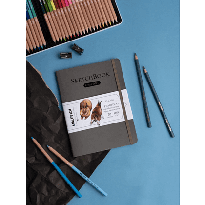 Скетчбук для графики "GrafArt white", 20 листов, 15х20 см, 160 г/м2, серый - 2