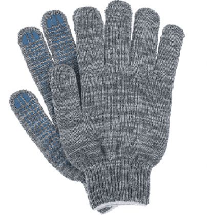 Перчатки трикотажные х/б "Лайт", с ПВХ покрытием точка из 4-х нитей, 10 кл. вязки, серый