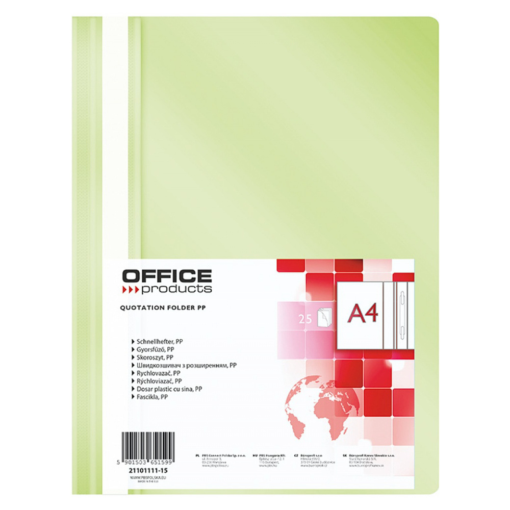 Папка скоросшиватель "Office Products", А4, светло-зеленый