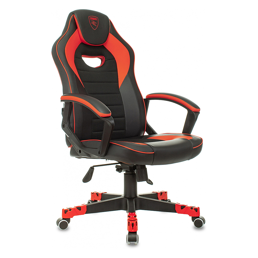 Кресло игровое "Zombie GAME 16", ткань, экокожа, пластик, черный, красный