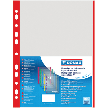 Файл (папка-карман) с цветной перфорацией, A4, 100 шт, 40 мкм, красный