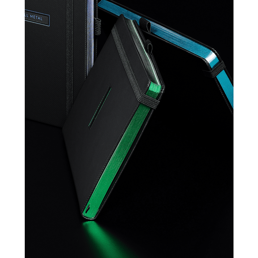 Блокнот "All metal green", А5, 96 листов, на резинке, черный, срез зеленый - 6