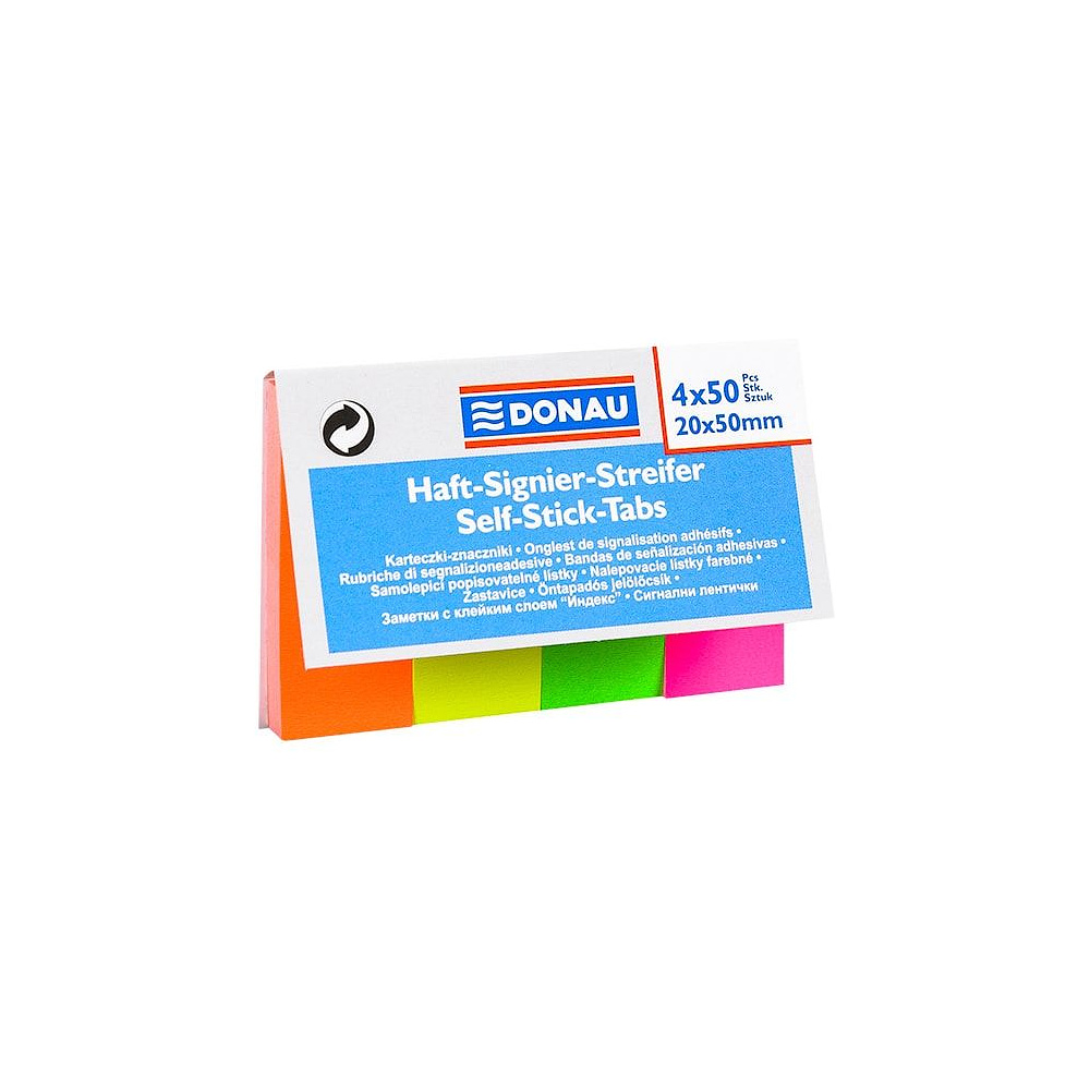 Закладки бумажные клейкие "Donau", 20x50 мм, 200 шт, ассорти