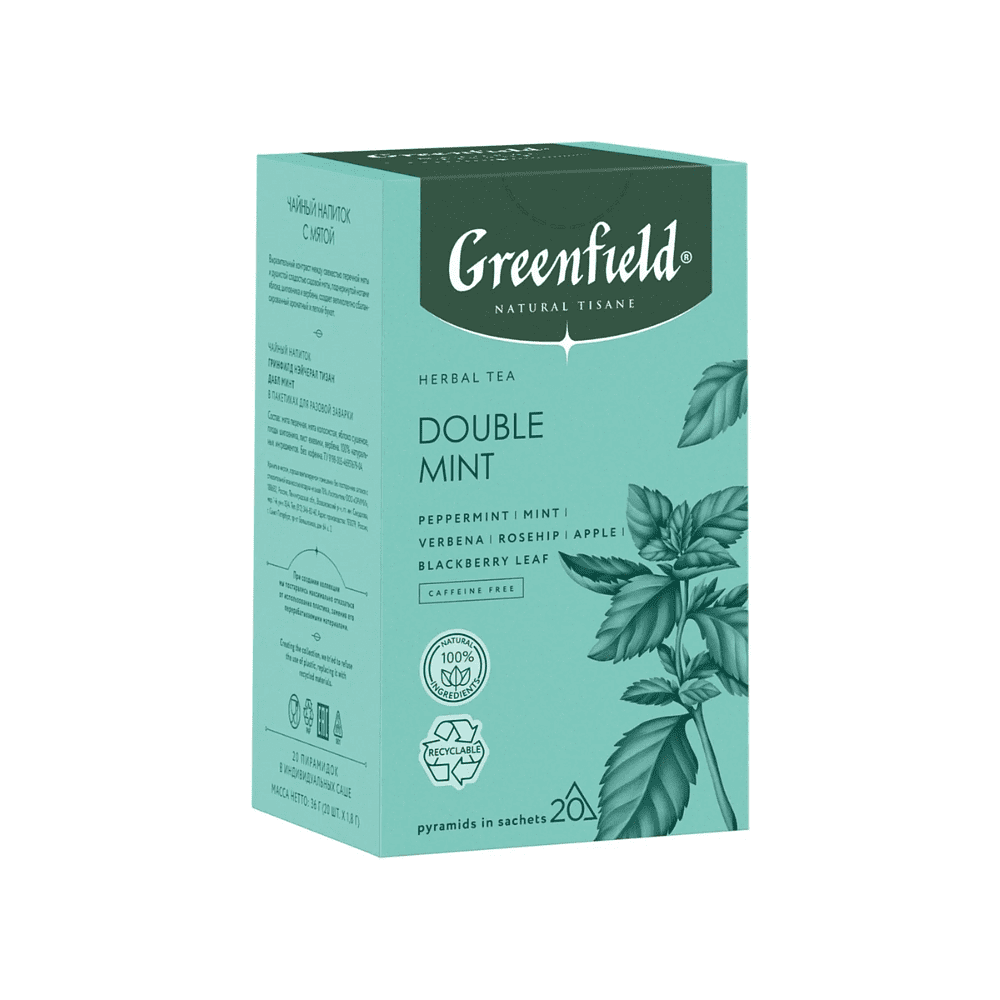 Чайный напиток "Greenfield Tisane Double Mint", 20 пакетиков x 1.8 г, с мятой - 3