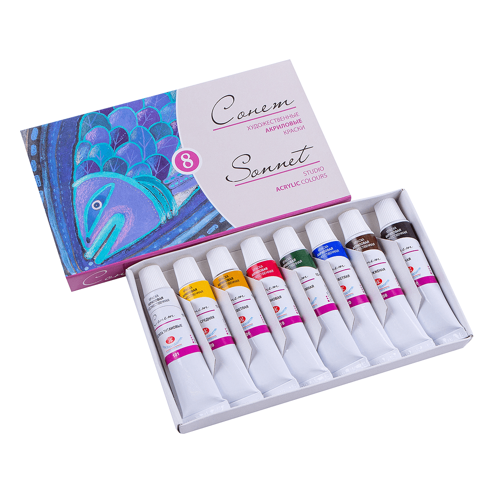 Краски акриловые "Сонет", 8 цветов, тубы