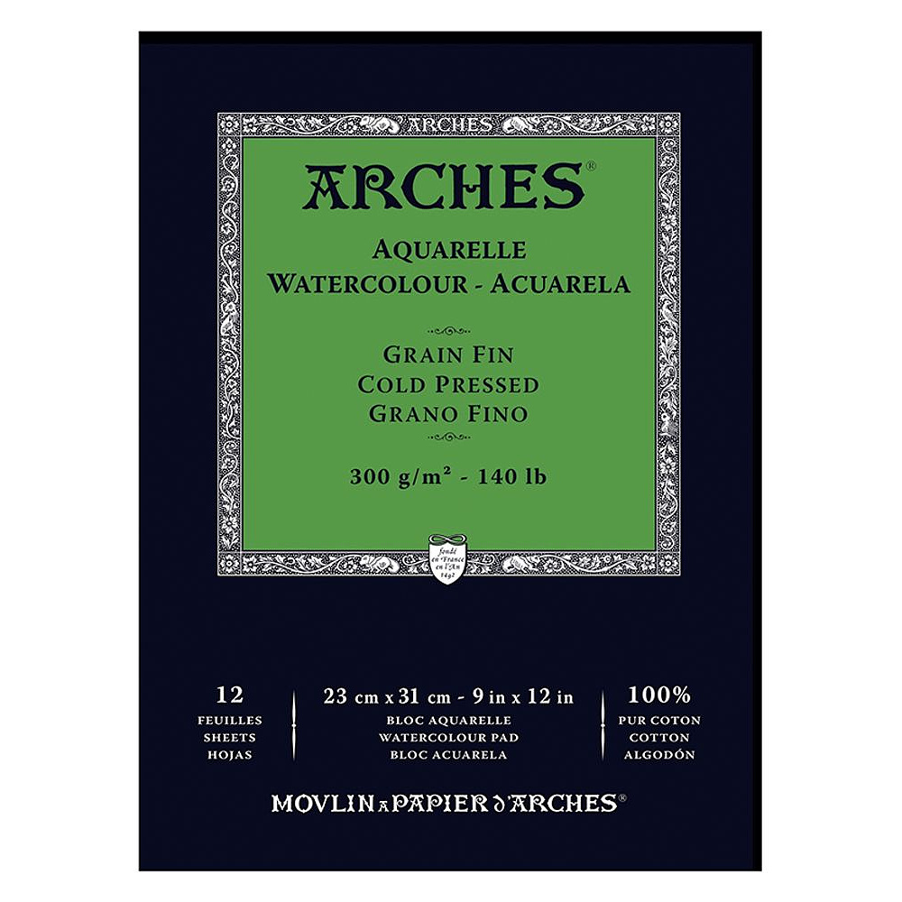 Блок-склейка бумаги для акварели "Arches", 23x31 см, 300 г/м2, 12 листов