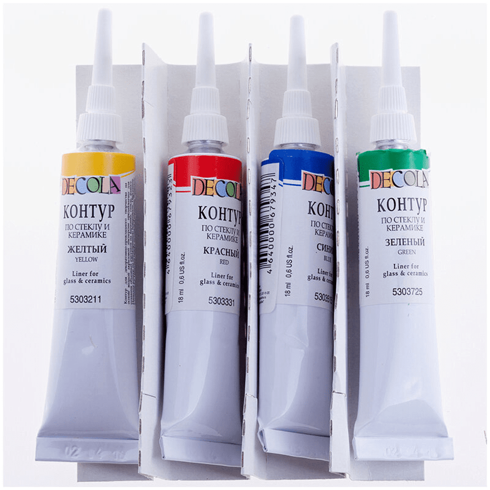 Контур акриловый для стекла и керамики "Декола цветные", набор 4 цвета, 18 мл., тубы - 2