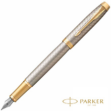 Ручка перьевая "Parker IM Warm Silver GT", F, серебристый, золотистый, патрон синий