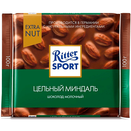 Шоколад молочный "Ritter Sport", 100 г, с цельным миндалем