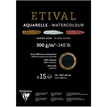 Блок-склейка бумаги для акварели "Etival", А3, 300 г/м2, 15 листов