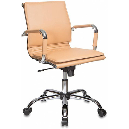 Кресло для руководителя "Бюрократ CH-993" низкая спинка, кожзам, хром, светло-коричневый