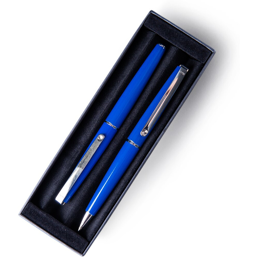 Набор ручек "Eternity": ручка шариковая автоматическая и роллер, синий, серебристый - 3