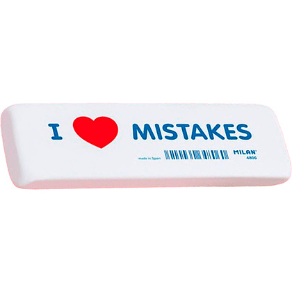 Ластик Milan "I love mistakes", 14x4,4 см, белый