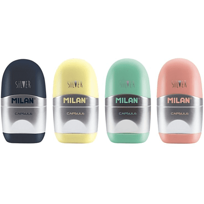 Ластик-точилка Milan "Capsule silv", 1 отверстие, с контейнером