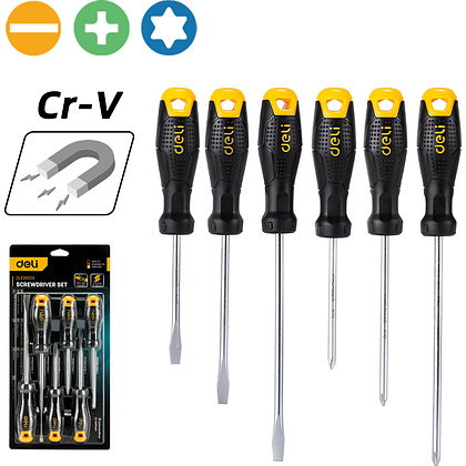 Набор отверток Deli "EDL620006", 6 шт, черный, желтый - 2