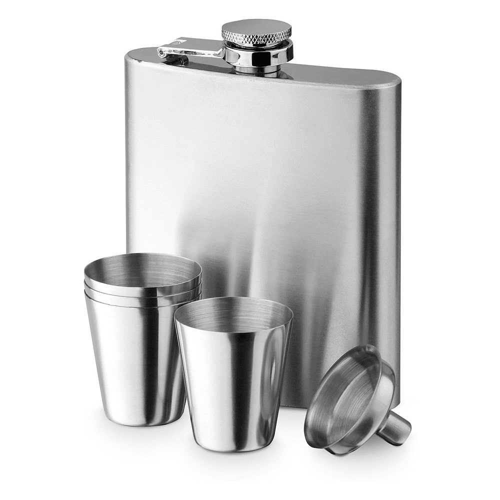 Набор "Novak": фляжка, воронка, 4 стопки, серебристый