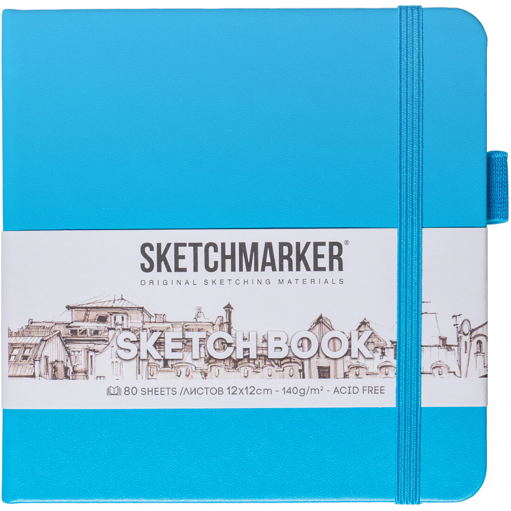 Скетчбук "Sketchmarker", 12x12 см, 140 г/м2, 80 листов, синий неон