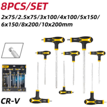 Набор Т-образных шестигранных ключей "Deli", с шаровым наконечником, желтый, черный - 2