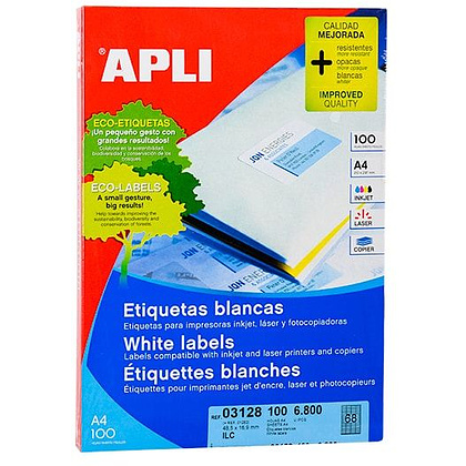 Самоклеящиеся этикетки универсальные "Apli", 52.5x21.2 мм, 100 листов, 56 шт, белый