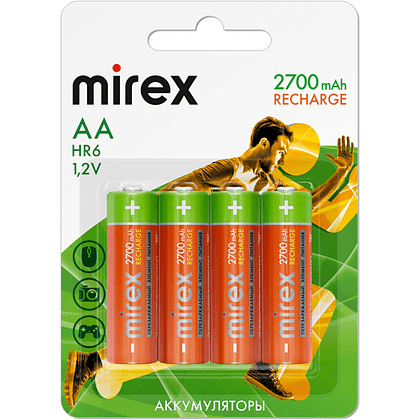 Аккумуляторные батарейки Mirex, Ni-Mh, AA/HR6/2700мА/ч, 4 шт