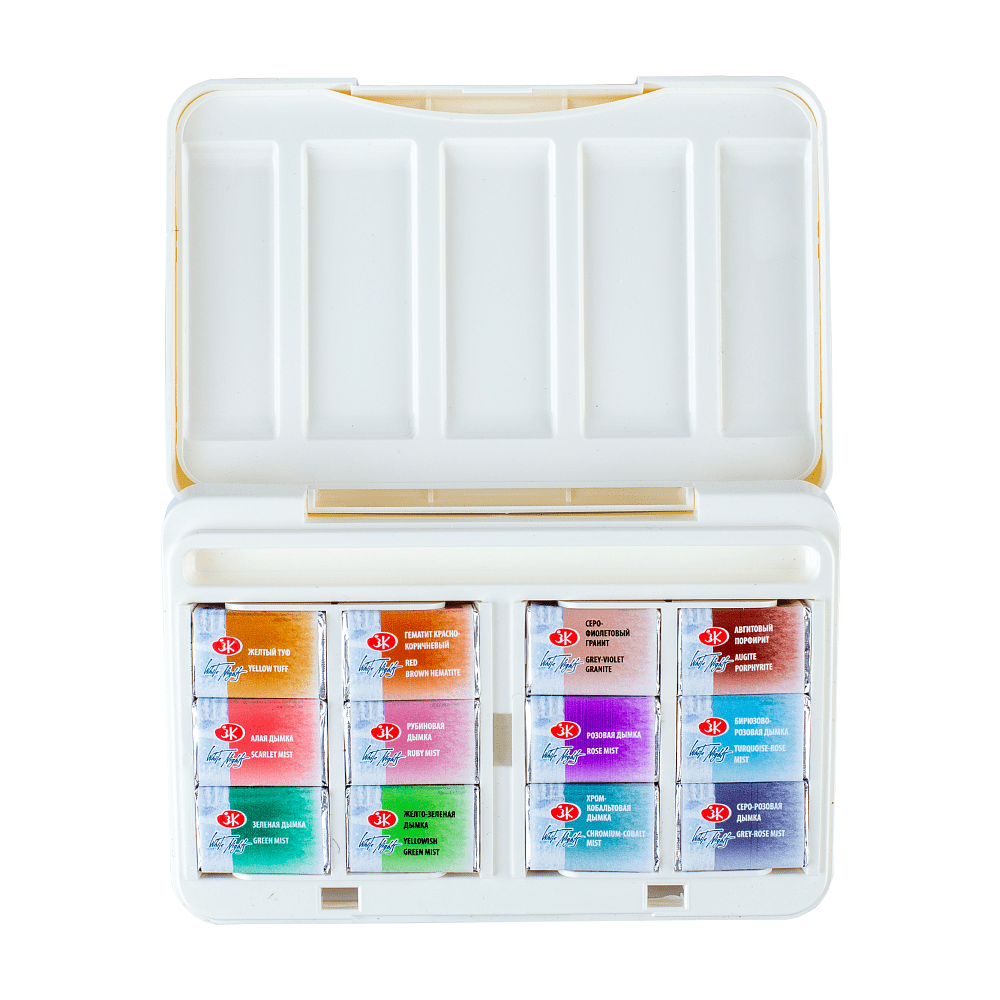 Краски акварельные "Белые ночи грануляция и натуральные земли", 12 цветов, кюветы - 8