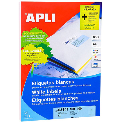 Самоклеящиеся этикетки универсальные "Apli", 210x297 мм, 100 листов, 1 шт, белый