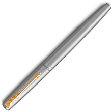 Ручка перьевая "Parker Jotter Stainless Steel CT", F, серебристый, золотистый, патрон синий