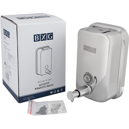 Диспенсер для жидкого мыла BXG "SD Н1-500", 0.5 л, ручной, металл, серебристый, глянцевый - 5