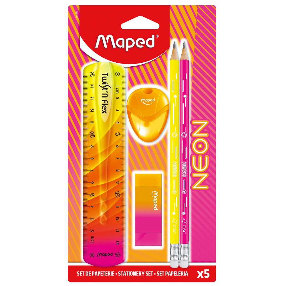 Набор карандашей простых с ластиком, точилкой и линейкой, блистер