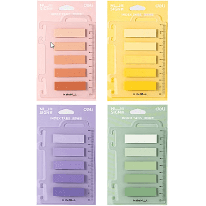 Закладки пластиковые "Deli", 12x44 мм, 100 штук, с линейкой, ассорти градиент