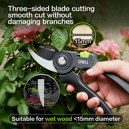 Секатор садовый Deli GS EDL-YL0003, 203 мм, SK5, черный - 2