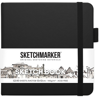 Скетчбук "Sketchmarker", 12x12 см, 140 г/м2, 80 листов, черный